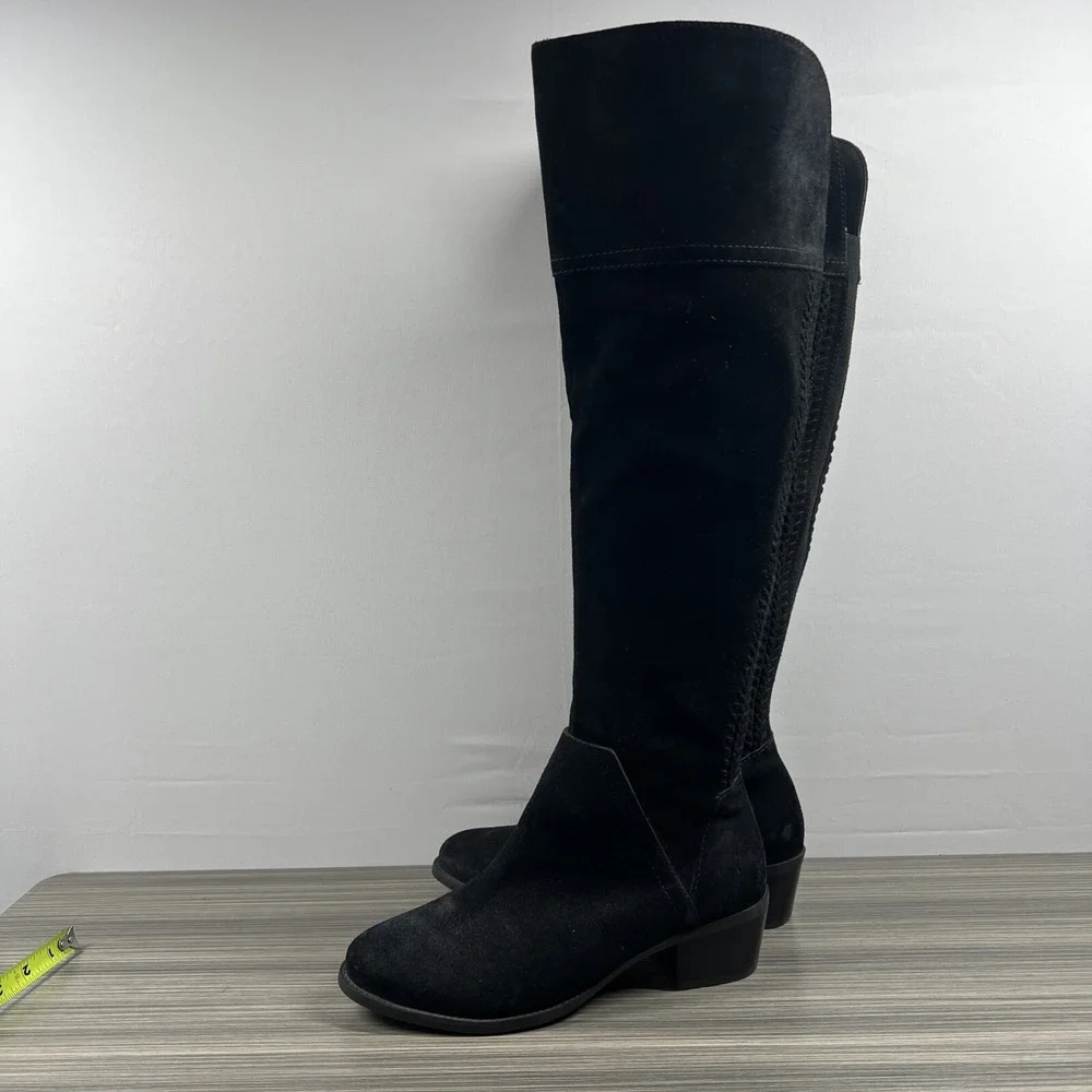 Vince Camuto Bendra Boots Womens 7.5 M 38‎ Over The Knee Black Suede Zip Heel